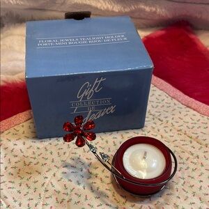 Avon Red Floral Jewels Tealight Holder NWT